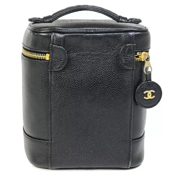CHANEL CC Logo Vanity Hand Bag Caviar Skin Leather Black GHW Vintage 25RK294 - Picture 3 of 16